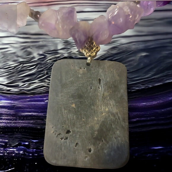 Artistic Amethyst Purple Clear Crystal Necklace Druzy Pyrite Agate Pendant - Picture 5 of 6